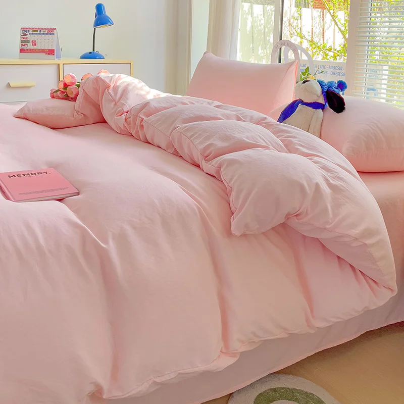 Solid Color Queen Duvet Cover Set, Girls Romantic Pink Bedding, Comfortable High Quality Hotel Comforter Cover (No Pillowcase) - Image 2