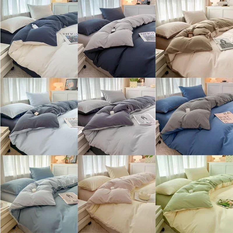 2-side Solid Color Brush Fabric Bed Set 4 Pieces Duvet Cover Pillowcase Bedding Set Bed Sheet Quilt Cover Single Queen King Size - Image 5