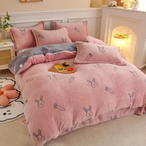 Winter Antistatic Thick Warm Duvet Cover Microfiber Quilt Cover Coral Fleece Queen King Size Double Sided Velvet Bedding Set