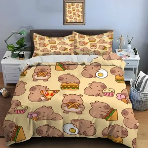 3Pcs Cute Cartoon Capybara Print Bedding Set Capybara 3D Print Duvet Cover Adult and Children Bedding Set Christmas Gifts