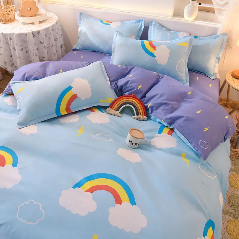 Ins Orange Checkerboard Duvet Cover Flat Sheet Pillowcases Twin Full Double Size Pink Blue Bedding Set Home Decor For Kids Adult - Image 4