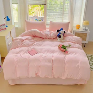 Solid Color Queen Duvet Cover Set, Girls Romantic Pink Bedding, Comfortable High Quality Hotel Comforter Cover (No Pillowcase)