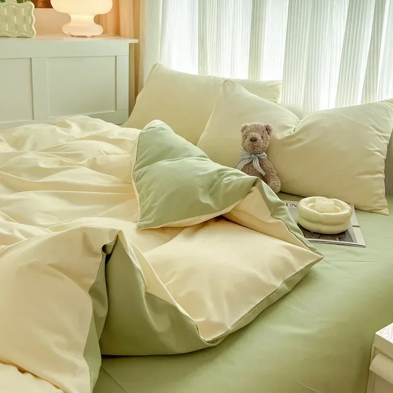 2-side Solid Color Brush Fabric Bed Set 4 Pieces Duvet Cover Pillowcase Bedding Set Bed Sheet Quilt Cover Single Queen King Size - Image 4